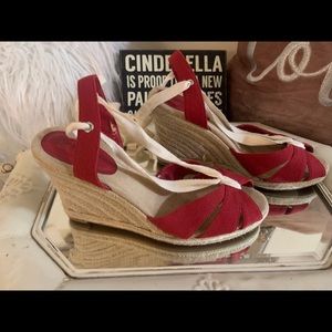 Ann Taylor Red Lace-up Wedge